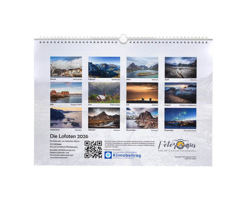 Indexseite Wandkalender 2026 Lofoten, DIN A3 quer.